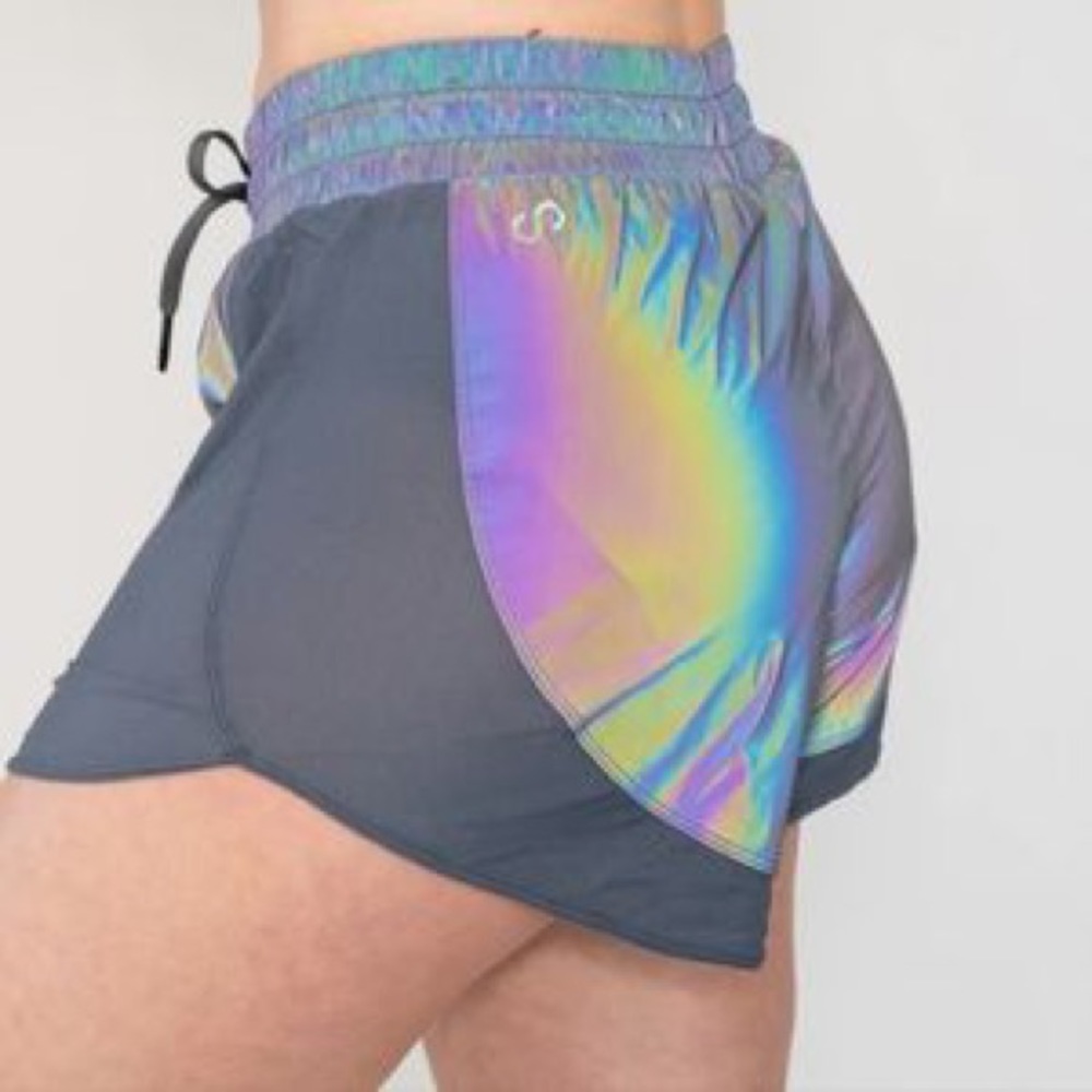Curves N Combatboots (CNC) Holographic Reflective Running Shorts Small NEW